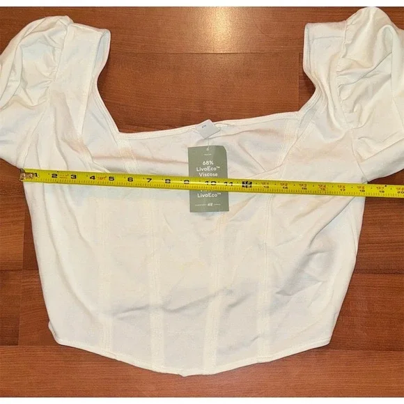 Women's XL Cropped chic White Long Sleeve Square Neck Corset Top Blouse H&M NWT‎ - Picture 6 of 12